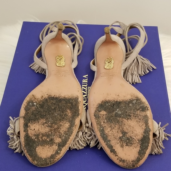 AQUAZZURA Wild Thing Nude Taupe Sandals Heels 37.5 - Picture 7 of 10